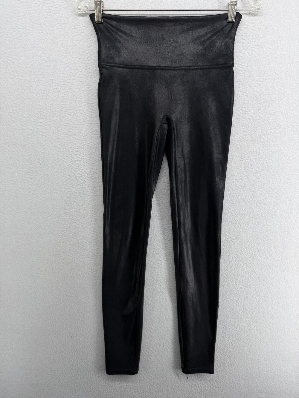 SPANX Leggings M Sara Blakely Faux Leather Shaping Waistband Pull On Moto Black